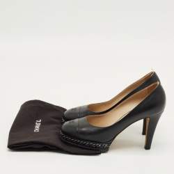 Pre Owned Chanel Navy Blue Leather Platform Pumps Size 39