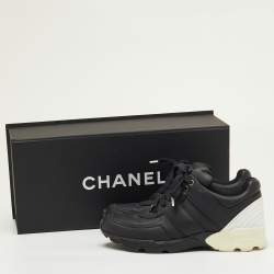 Pre Owned Chanel Black/White Leather CC Low Top Sneakers Size 36