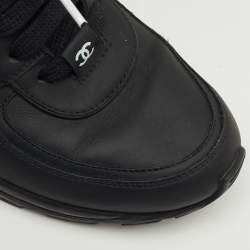 Pre Owned Chanel Black/White Leather CC Low Top Sneakers Size 36