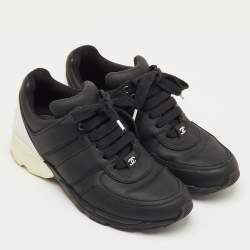 Pre Owned Chanel Black/White Leather CC Low Top Sneakers Size 36