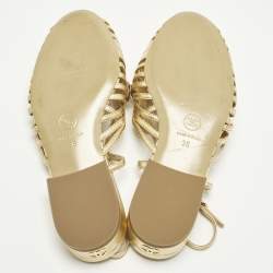 Pre Owned Chanel Camelia Size 36 Gold Leather Slingback Sandals