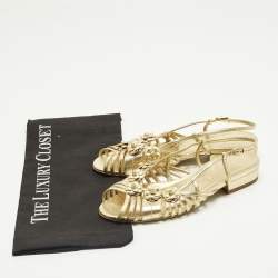 Pre Owned Chanel Camelia Size 36 Gold Leather Slingback Sandals
