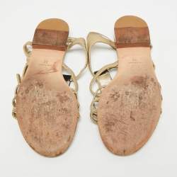 Pre Owned Chanel CC Size 37 Gold/Black Leather Strappy Flat Sandals