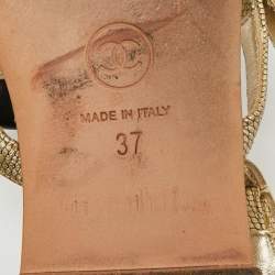 Pre Owned Chanel CC Size 37 Gold/Black Leather Strappy Flat Sandals