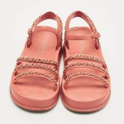 مملوكة مسبقًا صندل شانيل جلد أبيض وحبل بحزام للكاحل مقاس 36