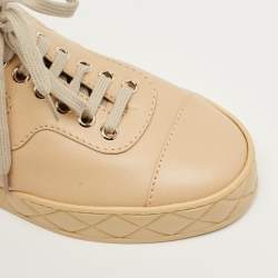 Pre Owned Chanel Black/Beige Leather High Top Sneakers Size 36.5