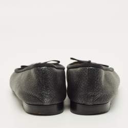 مملوكة مسبقًا Chanel Size 38.5 Black Karung Leather CC Bow Cap Toe Ballet Flats
