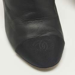 Pre Owned حذاء مفتوح الكعب شانيل سي سي جلد أسود مقدمة مغلقة مقاس 37