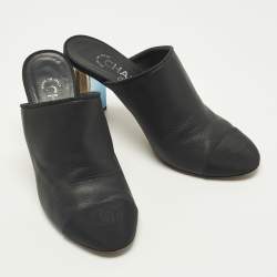 Pre Owned حذاء مفتوح الكعب شانيل سي سي جلد أسود مقدمة مغلقة مقاس 37