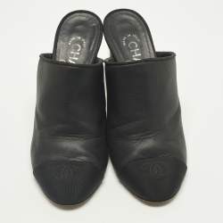 Pre Owned حذاء مفتوح الكعب شانيل سي سي جلد أسود مقدمة مغلقة مقاس 37