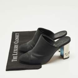 Pre Owned حذاء مفتوح الكعب شانيل سي سي جلد أسود مقدمة مغلقة مقاس 37