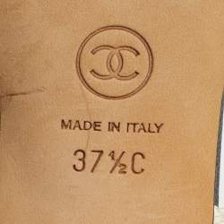 Pre Owned حذاء كعب عالي شانيل قماش منسوج جلد أسود/ أبيض مائل للصفرة مقاس 37.5