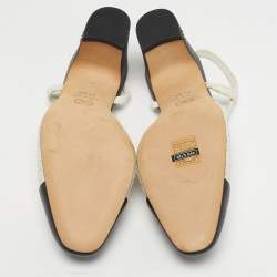 Pre Owned حذاء كعب عالي شانيل قماش منسوج جلد أسود/ أبيض مائل للصفرة مقاس 37.5