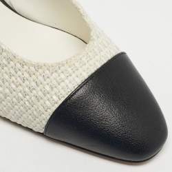 Pre Owned حذاء كعب عالي شانيل قماش منسوج جلد أسود/ أبيض مائل للصفرة مقاس 37.5