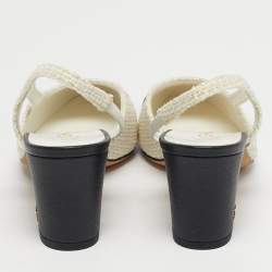 Pre Owned حذاء كعب عالي شانيل قماش منسوج جلد أسود/ أبيض مائل للصفرة مقاس 37.5