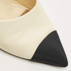 مملوكة مسبقًا شبشب شانيل سي سي قماش و جلد بيج مقدمة مغطاة لؤلؤ زائف ثعباني مقاس 37.5