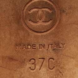 Pre Owned صندل سلايد شانيل جلد أزرق كحلي بسلسلة سي سي مقاس 37