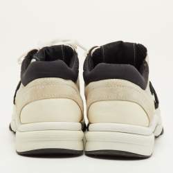 Pre Owned حذاء رياضي شانيل CC مقاس 37 جلد شبك وزي مقلوب أبيض/أسود منخفظ من أعلى