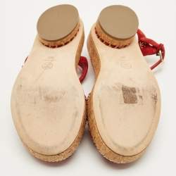 Pre Owned Chanel CC Chain Logo Size 36 Red Suede Ankle Strap Sandals