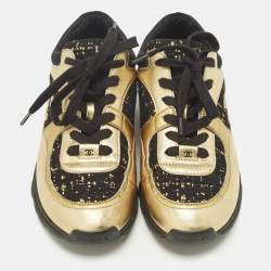 مملوكة مسبقًا Chanel CC Size 37 Black Leather and Tweed Low Top Sneakers