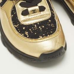 مملوكة مسبقًا Chanel CC Size 37 Black Leather and Tweed Low Top Sneakers