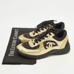 مملوكة مسبقًا Chanel CC Size 37 Black Leather and Tweed Low Top Sneakers