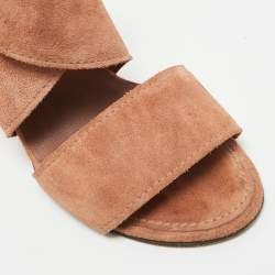 Pre Owned Chanel CC Size 36.5 Brown Suede Ankle Strap Wedge Sandals