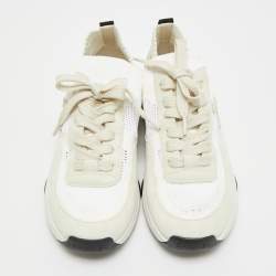 Pre Owned حذاء رياضي شان�يل سي سي قماش محبوك أبيض/أسود مقاس 39.5