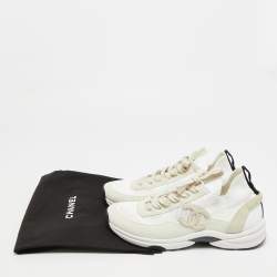 Pre Owned حذاء رياضي شانيل سي سي قماش محبوك أبيض/أسود مقاس 39.5