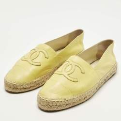 Pre Owned Chanel CC Size 40 Green Leather Espadrille Flats