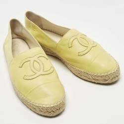 Pre Owned Chanel CC Size 40 Green Leather Espadrille Flats