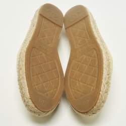 Pre Owned Chanel CC Size 40 Green Leather Espadrille Flats