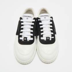 مملوكة مسبقًا Chanel Size 39.5 White/Black Leather and Suede Lace Up Sneakers