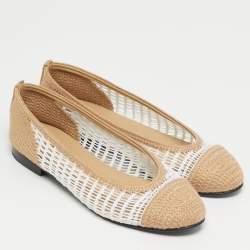 Pre Owned حذاء باليرينا فلات شانيل سي سي مقدمة مدببة رافيا بيج مقاس 38