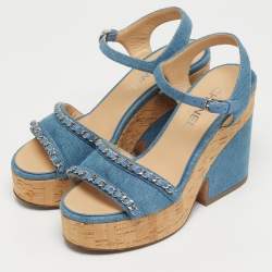 Pre Owned صندل بكعب من الفلين شانييل بسترو أسود جيلي ورباط عند الكاحل مقاس 39