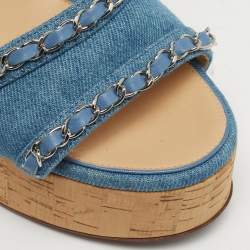 Pre Owned صندل بكعب من الفلين شانييل بسترو أسود جيلي ورباط عند الكاحل مقاس 39