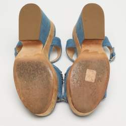 Pre Owned صندل بكعب من الفلين شانييل بسترو أسود جيلي ورباط عند الكاحل مقاس 39