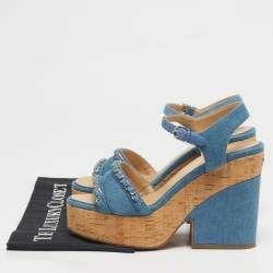 Pre Owned صندل بكعب من الفلين شانييل بسترو أسود جيلي ورباط عند الكاحل مقاس 39