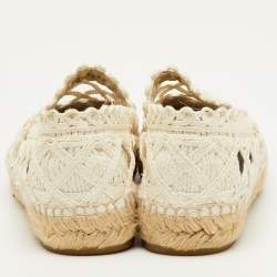 Pre Owned Chanel CC Size 38 White/Black Canvas and Straw Espadrille Flats