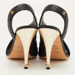 مملوكة مسبقًا صندل شانيل سيلينغبك مفتوح من الجلد المبطّن أسود بشعار الماركة سي سي مقاس 40.5