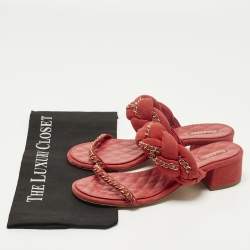 Pre Owned Chanel Size 40 Red Suede Chain Embellished Slide Sandals