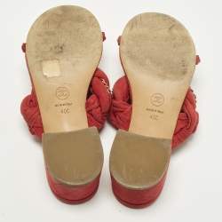 Pre Owned Chanel Size 40 Red Suede Chain Embellished Slide Sandals