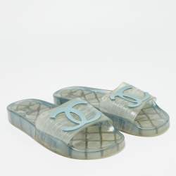 Pre Owned Chanel CC Size 39 Transparent Rubber Pool Slides