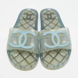 Pre Owned Chanel CC Size 39 Transparent Rubber Pool Slides