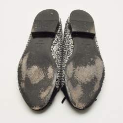 Pre Owned حذاء باليرينا شانيل شانيل قماش وتويد أسود/رمادي برباط مقاس 38