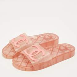 Pre Owned Chanel CC Size 40 Pink Jelly Pool Slide Sandals