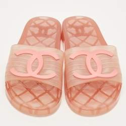 Pre Owned Chanel CC Size 40 Pink Jelly Pool Slide Sandals