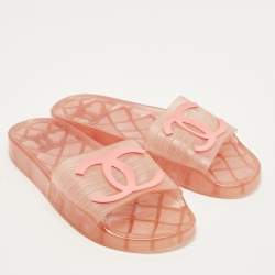 Pre Owned Chanel CC Size 40 Pink Jelly Pool Slide Sandals