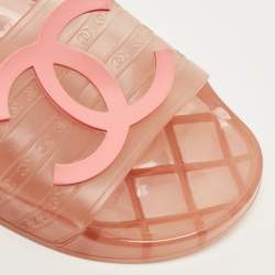 Pre Owned Chanel CC Size 40 Pink Jelly Pool Slide Sandals
