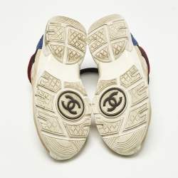 مملوكة مسبقًا حذاء رياضي شانيل منخفظ من أعلى CC جلد شامواه ونايلون متعدد الألوان مقاس 38.5